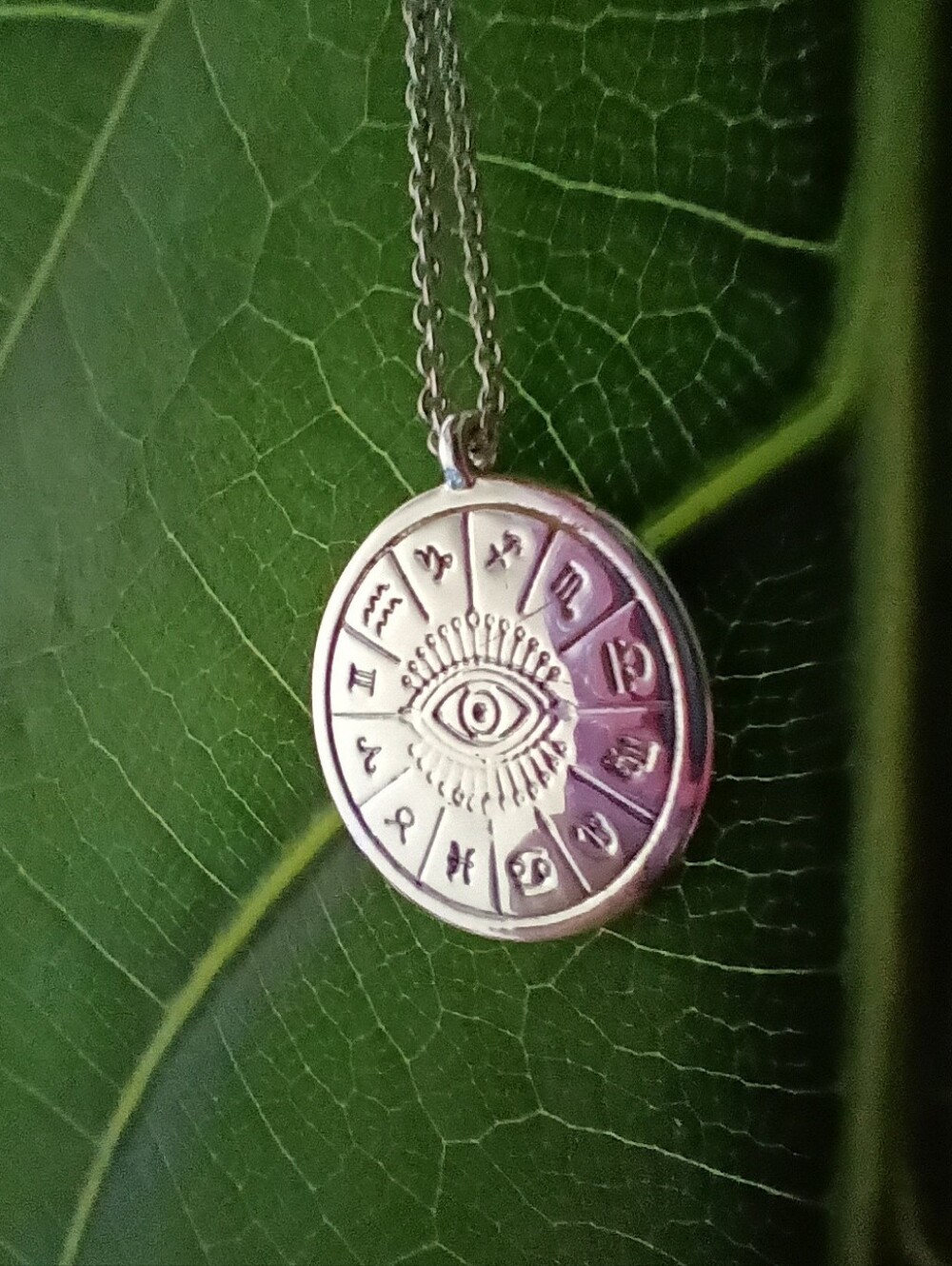 NEW All Seeing Eye & Horoscopes Round Silver Pendant On Chain Unbranded Witchy